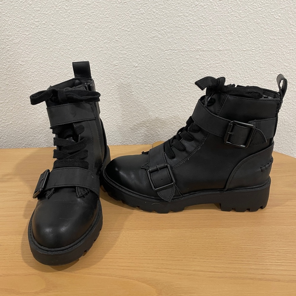 XOXO Black Lace-Up Buckle Combat Boots